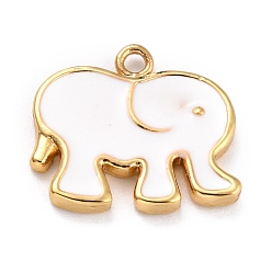 White Golden Brass Enamel Pendants, Long-Lasting Plated, Elephant, White, 16x17.5x2mm, Hole: 1.6mm