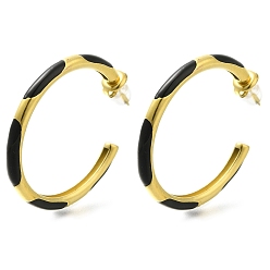 Черный Ионное покрытие (ip) 304 серьги-пусеты с эмалью из нержавеющей стали, серьги-кольца, реальный 14 k позолоченный, чёрные, 37x3.5 мм
