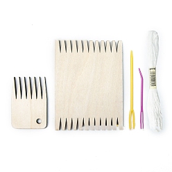 Rectangle Wooden Mini Weaving Loom Kits, with 2Pcs Plasitc Needles, 1 Bundle Wool Threads, Hand Knitting Tools, Rectangle Pattern, 10x7.5x0.5cm