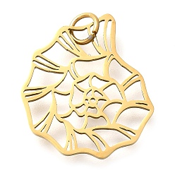 Настоящее золото 18K 304 подвески из нержавеющей стали, с целью перехода в кольце, шарм из ракушек, лазерная резка, ионное покрытие (ip), реальный 18 k позолоченный, 20x17.5x1 мм, отверстие : 3 мм