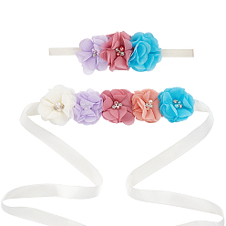 Colorido Cinturones de cintura y cintas para la cabeza de poliéster con perla de imitación, conjunto de joyas con diamantes de imitación de aleación para bodas, colorido, 5-1/8~72 pulgada (13~183 cm), 2 PC / sistema