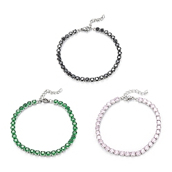 (52) Непрозрачная лаванда 304 браслеты-цепочки со стразами из нержавеющей стали, цвет нержавеющей стали, разноцветные, 6-3/4 дюйм (17 см)