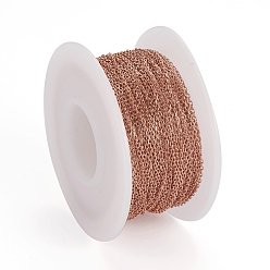 Розовое Золото Ионное покрытие (ip) 304 кабельные цепи из нержавеющей стали, тонкие цепочки с алмазной огранкой, пайки, граненые, с катушкой, овальные, розовое золото , 1.5x0.9x0.2 мм, около 32.8 футов (10 м) / рулон