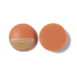 Dark Orange Two Tone Wood Grain Frosted Imitation Leather Style Resin Cabochons, Flat Round, Dark Orange, 18x5mm