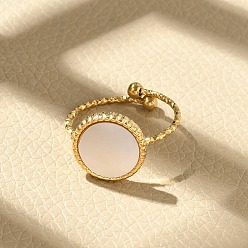 Настоящее золото 18K Плоские круглые 304 манжеты из нержавеющей стали белого цвета для женщин, ионное покрытие (ip), реальный 18 k позолоченный, 12 мм, внутренний диаметр: регулируемый