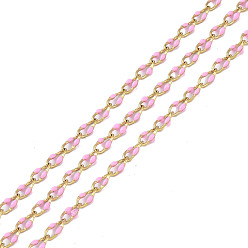 Бледно-Розовый Ионное покрытие (ip) 304 цепи из нержавеющей стали, с эмалью с катушкой, пайки, розовый жемчуг, 8.5x4x1.5 мм
