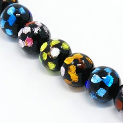 Black Handmade Silver Foil Glass Lampwork Round Beads Strands, Black, 12mm, Hole: 2mm, about 23pcs/strand, 10.23 inch