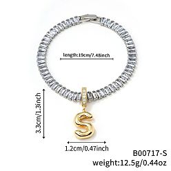 Letter S Модные латунные браслеты с подвесками, кубический цирконий теннисные браслеты для женщин, буквы, Письмо с, 7-1/2 дюйм (19 см)
