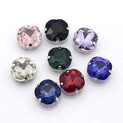 (52) Непрозрачная лаванда Шить на горный хрусталь, многожильных ссылки, стекло горный хрусталь, с настройками латуни, граненые, квадратный, разноцветные, 10x10 мм, отверстие: 1 мм