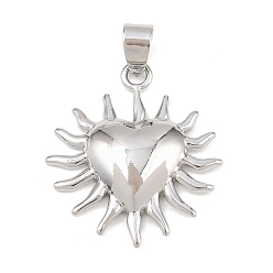 Платина Латунные подвески, сердце солнце, платина, 26.5x24x4 мм, отверстие : 5x4.2 мм