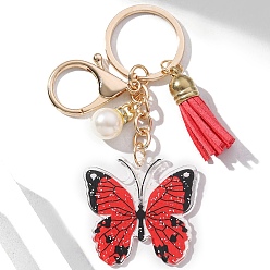 Красный Акриловые брелки, украшения для сумок и кошельков, с имитацией жемчужина бисера, бабочка, красные, 9x4 см