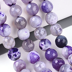 Средний Фиолетовый Нити окрашенных и нагретых натуральных агатовых бус с огненным кракелюром, круглые, граненые, средне фиолетовый, 9.5~10 мм, отверстие : 0.8~1.3 мм, около 37~38 шт / нитка, 14.17~14.96 дюйм (36~38 см)