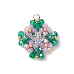 Сливовый Подвески из стекла с имитацией австрийского хрусталя в форме биконуса, клевер, с 304 нержавеющей стали, реальный 18 k позолоченный, граненые, слива, 23~24x23~24x7 мм, отверстие : 3 мм