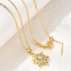 Настоящее золото 18K Подвески с рождественскими снежинками из латуни с микропаве из кубических цирконий, стойки покрытие, долговечный, без кадмия и без свинца, реальный 18 k позолоченный, 18.11 дюйм (46 см), снежинка: 18x13.5 мм