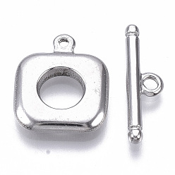 Stainless Steel Color Non-Tarnish 304 Stainless Steel Toggle Clasps, Rectangle, Stainless Steel Color, Rectangle: 18x15x3mm, Hole: 1.4mm, Inner Diameter: 7mm, Bar: 21x6x2.5mm, Hole: 2mm