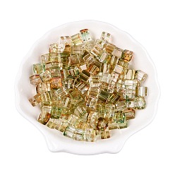 Темный Хаки Прозрачные стеклянные бусины для выпечки, кубические, Темный хаки, 6.5~7x6~6.5x6~6.5 мм, отверстие : 1.5 мм, Около 1690 шт / 1000 г