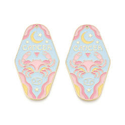 Рак Подвески из сплава с покрытием стойки и эмали, ромб и двенадцать созвездий, золотой свет, рак, 63x35x1 мм, отверстие : 1.6 мм