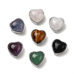 Смешанные камни Латунные многорядные звенья в форме сердца из натуральных смешанных драгоценных камней, платина, без кадмия и без свинца, 18x18x10~10.5 мм, отверстие : 1.8 мм