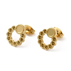 Настоящее золото 18K Ионное покрытие (ip) 304 серьги-гвоздики из нержавеющей стали, оправы для серег с круглым лотком и стразами, круговое кольцо, реальный 18 k позолоченный, 10x10.5 мм, штифты : 0.8 мм, лоток : 3.5 мм, подходят для горный хрусталь: 1.4 мм