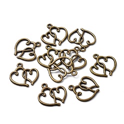 Античная Бронза Тибетский стиль сплава сердца к сердцу подвесками, без кадмия, без никеля и без свинца, античная бронза, 19.5x19x2 мм, Отверстие : 2 мм , около 1265 шт / 1000 г