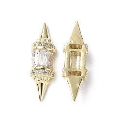 Настоящее золото 18K Латунные микро проложить четкие кубического циркония кабошоны, без никеля , двухконусные, реальный 18 k позолоченный, 18x5.5x4 мм