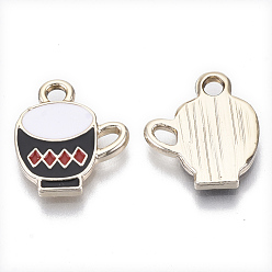 Black Alloy Charms, with Enamel, Light Gold, Table Cup, Black, 15x13x2mm, Hole: 2mm