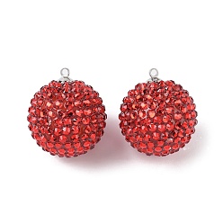 Красный Подвески из акрила со смоляными стразами, круглые, красные, 29.5x26 мм, отверстие : 2 мм