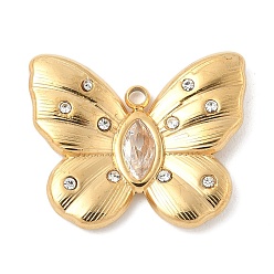 Кристалл 304 подвески из нержавеющей стали, со стразами, бабочки прелести, реальный 18 k позолоченный, кристалл, 17x21x3 мм, отверстие : 1.6 мм