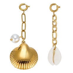 Золотой 2 шт. 2 стили в форме ракушки 304 подвесные украшения из нержавеющей стали, с пластиковой имитацией жемчуга и застежками-пружинными кольцами, золотые, 52~65 мм, 1 шт / стиль