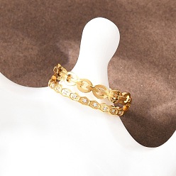 Настоящее золото 18K 304 женские кольца из нержавеющей стали с микропаве из кубических цирконий, формы ссылок, ионное покрытие (ip), реальный 18 k позолоченный, 6.5 мм, размер США 7 3/4 (17.9 мм)