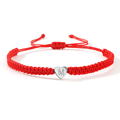 Letter M Регулируемые 304 плетеные браслеты из бусин из нержавеющей стали для женщин, сердце с письмом, Буква М, внутренний диаметр: 11 дюйм (28 см)