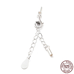 Серебро 925 удлинитель цепи из стерлингового серебра, концевые цепочки с застежками-караками и концами шнура, вкладки каплевидной цепочки, с печатью s925, серебряные, 22.5 мм