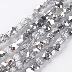 Silver Plated Electroplate Glass Bead Strands, Half Plated, Flat Round, Faceted, Silver Plated, 5~6x4mm, Hole: 1mm, about 72pcs/strand, 15 inch