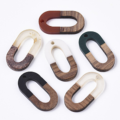Mixed Color Resin & Walnut Wood Pendants, Waxed, Oval, Mixed Color, 28x14.5x3.5mm, Hole: 2mm