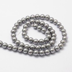 Gray Shell Pearl Bead Strands, Rainbow Plated, Grade A, Round, Gray, 8mm, Hole: 1mm, about 51pcs/strand, 16 inch