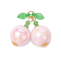 Розовый Акриловые имитационные жемчужные подвески, со стеклянными бусинами, вишня, туманная роза, 30x31x15.5 мм, отверстие : 5 мм
