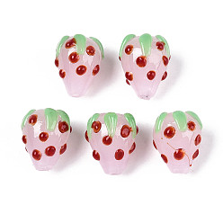Розовый Ручной работы Lampwork неровный бисер, клубника, туманная роза, 15~16x12~14x12~14 мм, отверстие : 1.2~1.6 мм