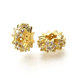 Прозрачный Цветок латуни микро проложить кубического циркония европейские шарики, бусины с большим отверстием, долговечный, без кадмия и без свинца, стойки покрытие, реальный 18 k позолоченный, прозрачные, 12x5.5 мм, отверстие : 4.5 мм