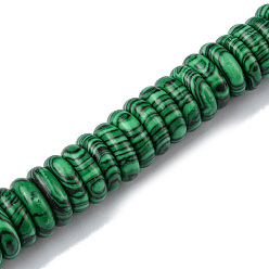 Malachite Perles synthétiques malachite brins, disque, 12x3.5~4mm, Trou: 1.4mm, Environ 51 pcs/chapelet, 7.48~8.19 pouce (19~20.8 cm)