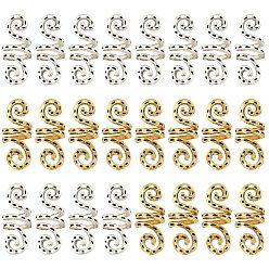 Античный Серебристый & Золотой Манжеты из сплава для волос с покрытием, Ужасная катушка, для укладки волос, старинное серебро & золотой, 25x9.5x10 мм, внутренний диаметр: 7 мм, 2 цветов, 20 шт / цвет, 40 шт / коробка