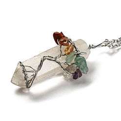 WhiteSmoke Quartz Crystal Pendant Necklaces, with Iron Chains, Bullet, WhiteSmoke, 18.31~18.50 inch(46.5~47cm)