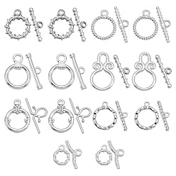 Stainless Steel Color 18Pcs 9 Styles 304 Stainless Steel Toggle Clasps & Parts, Ring, Mixed Shapes, Stainless Steel Color, 18~23.5x6~15x2~3mm, Hole: 1.5~3.5mm, 2pcs/style