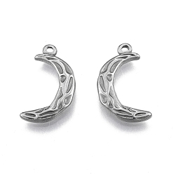 Stainless Steel Color Non-Tarnish 304 Stainless Steel Pendants, Moon, Stainless Steel Color, 21x11.5x2.5mm, Hole: 1.6mm