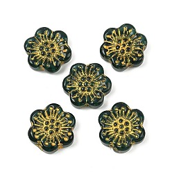 Темно-Зеленый Краска для выпечки и стеклянные бусины, инкрустированные золотым металлом, цветок, темно-зеленый, 17x18.5x5.5 мм, отверстие : 1.2 мм