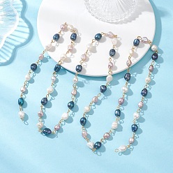 Золотой Самородки, натуральный культивированный пресноводный жемчуг, цепочки из бисера ручной работы, с 304 фурнитурой из нержавеющей стали, несварные, золотые, 17.5~18x6~7.5 мм, около 3.28 футов (1 м)/шт.