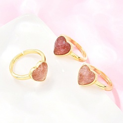Клубничный Кварц Кольца на палец из натурального клубничного кварца с латунной фурнитурой., сердце, граненые, стойки покрытие, золотые, 17 мм