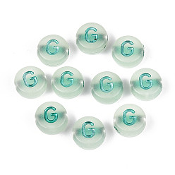 Letter G Светящиеся матовые акриловые бусины, гальваническим, плоские круглые с буквы, светится в темноте, Буква G, 10x5 мм, отверстие : 2 мм, Около 1390 шт / 500 г