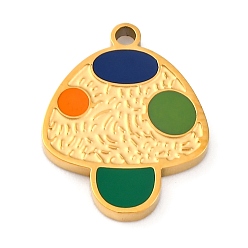 Разноцветный 304 нержавеющей стальной эмали подвески, лазерная резка, грибное очарование, золотые, красочный, 17x13.5x1.5 мм, отверстие : 1.5 мм