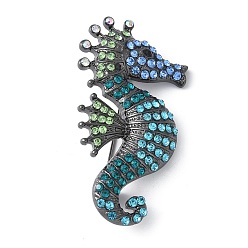 Sea Horse Броши из цинкового сплава со стразами, красочный, морской конек, 52x27 мм