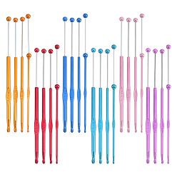Mixed Color 24Pcs 24 Colors 201 Stainless Steel & Alloy Beadable Crochet Hooks, Mixed Color, 180~188x3~8mm, 1pc/color